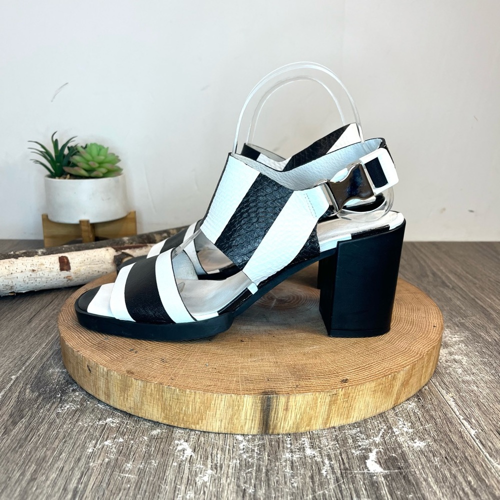 * Miista London | Black and White Heeled Sling Back Sandals Size 39/8.5